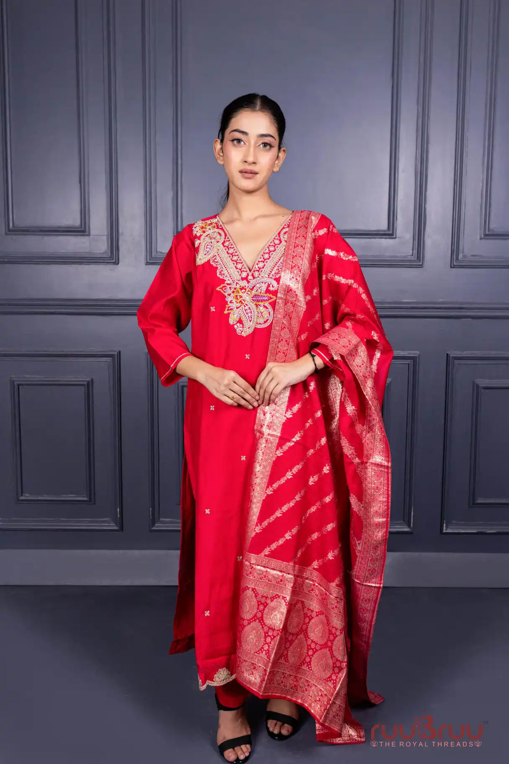 Pure Viscose Silk Ladies Suit with Banarasi Dupatta.