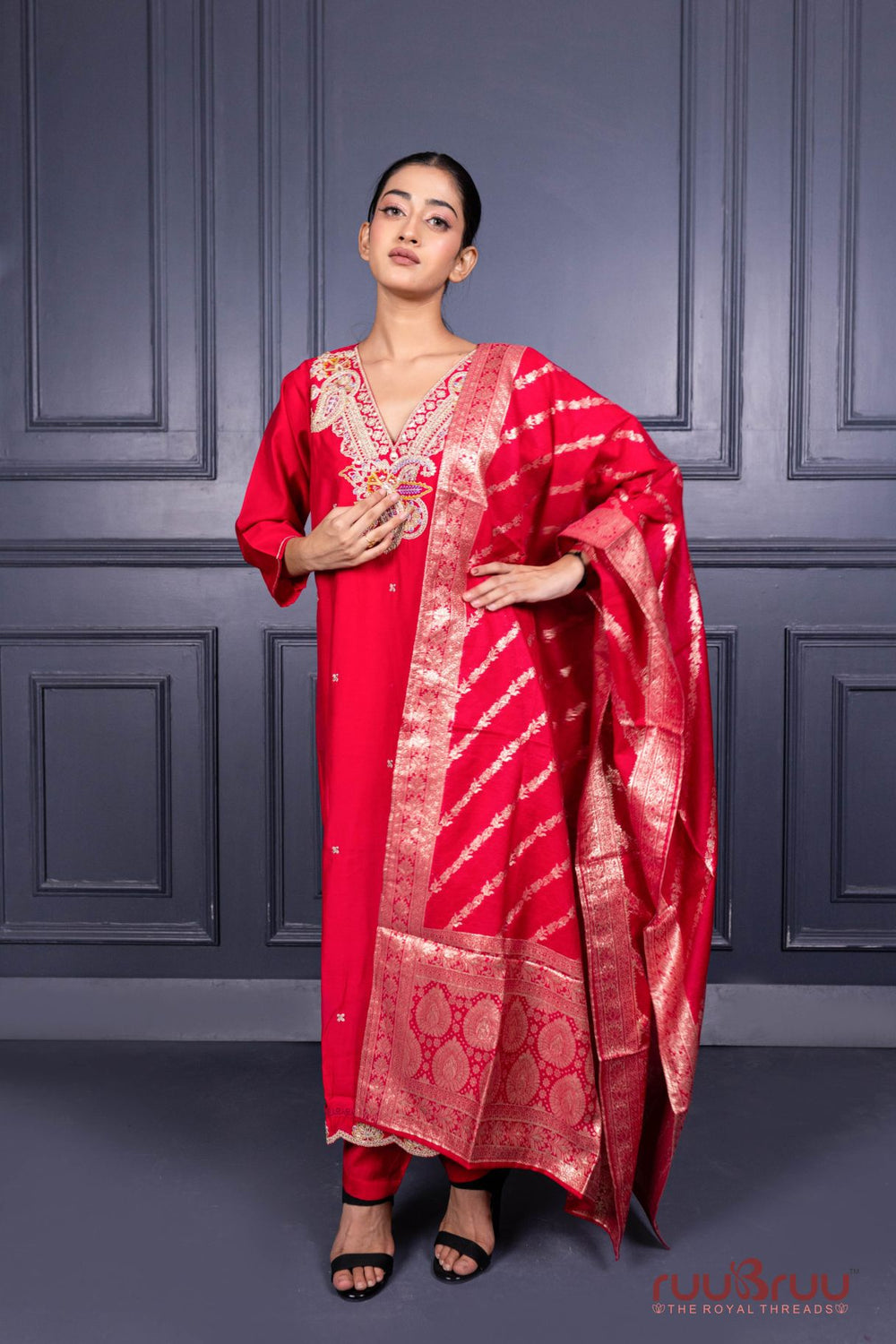 Pure Viscose Silk Ladies Suit with Banarasi Dupatta.