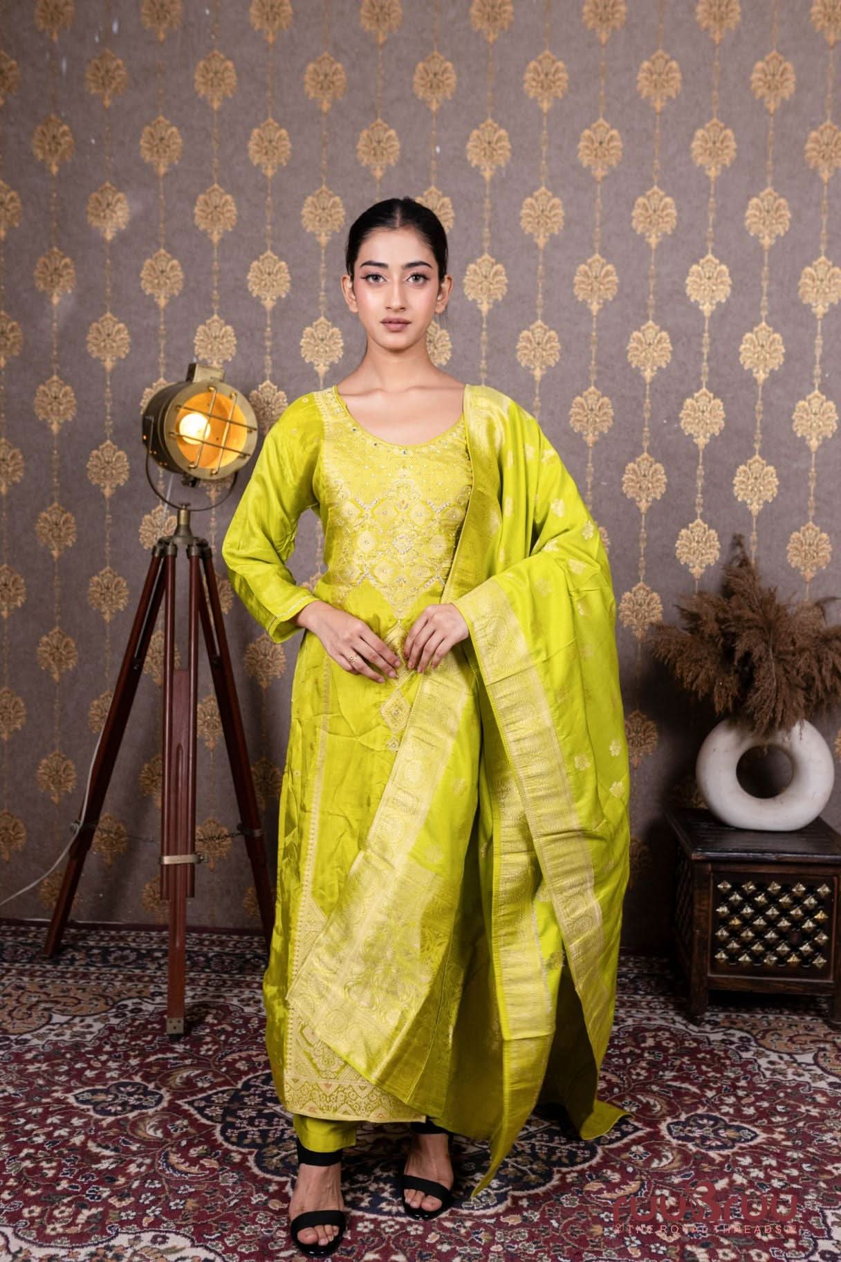 Banarasi Dola Silk Ladies Suit with Banarasi Dola Silk Dupatta.