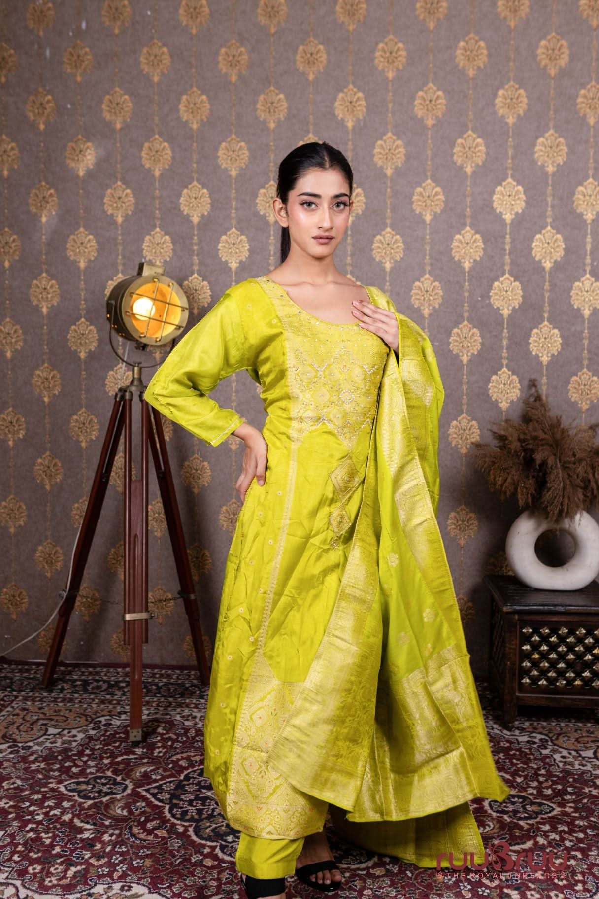 Banarasi Dola Silk Ladies Suit with Banarasi Dola Silk Dupatta.