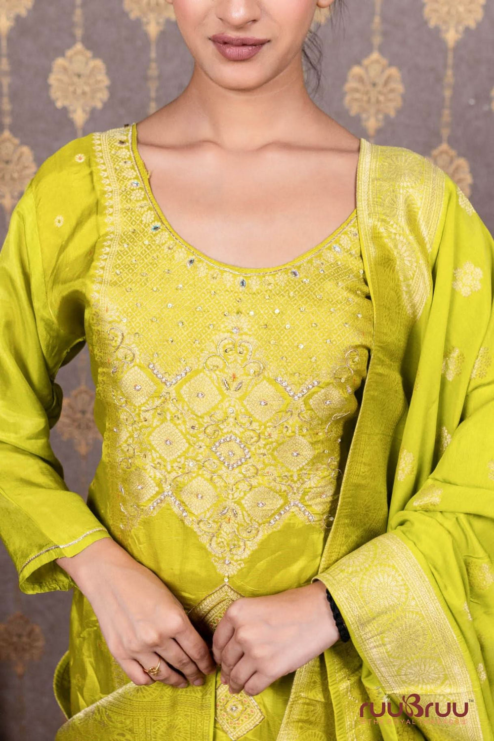 Banarasi Dola Silk Ladies Suit with Banarasi Dola Silk Dupatta.
