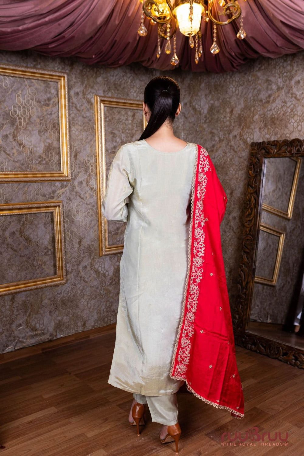 Pure Silk Shimmer Ladies Suit with Premium Zari Embroidery.