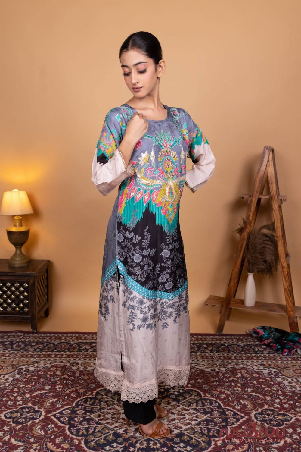 Pure Viscose Silk Ladies Suit with Zari Embroidery & Gota Patti.