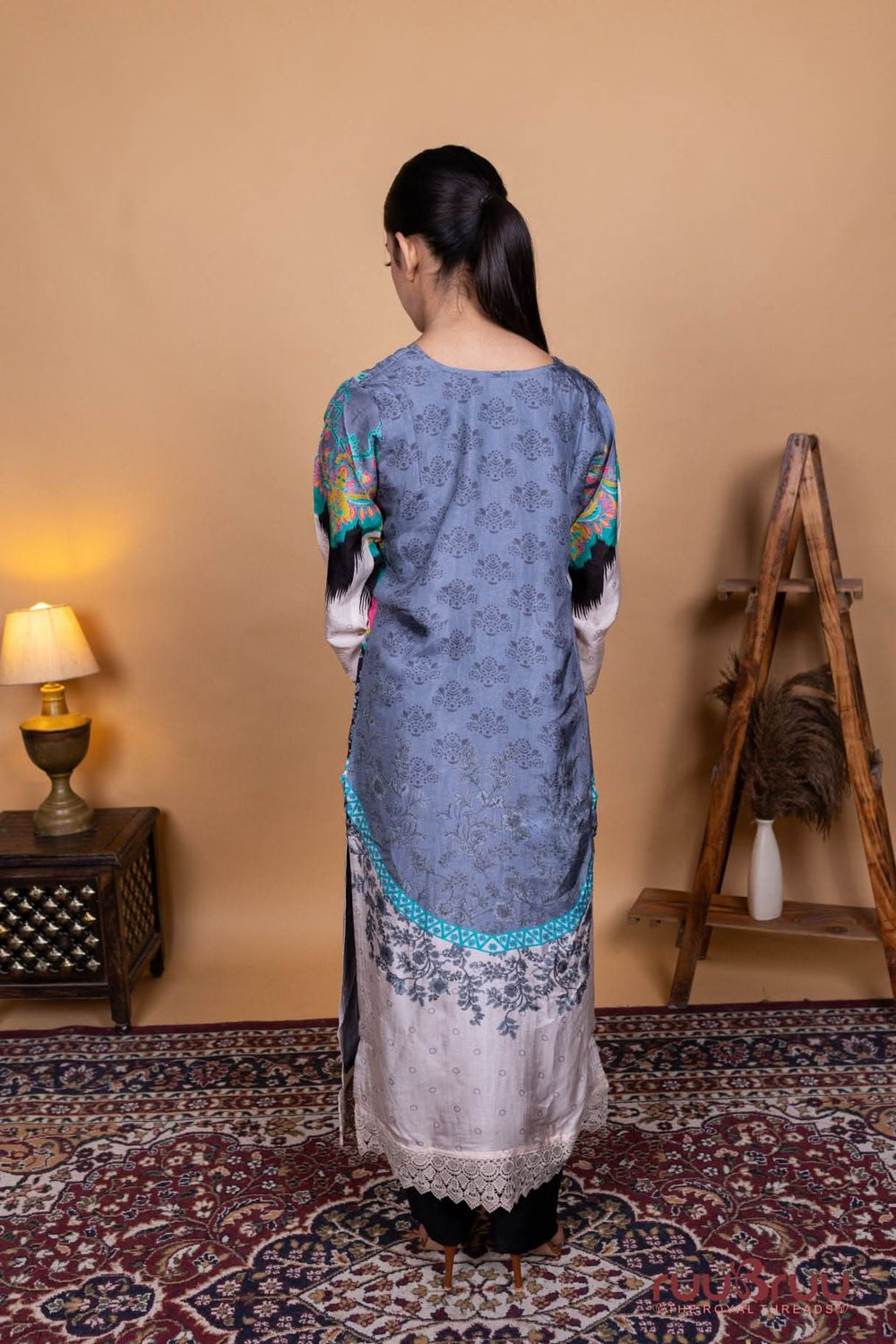 Pure Viscose Silk Ladies Suit with Zari Embroidery & Gota Patti.