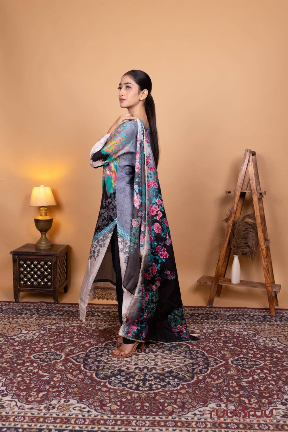 Pure Viscose Silk Ladies Suit with Zari Embroidery & Gota Patti.