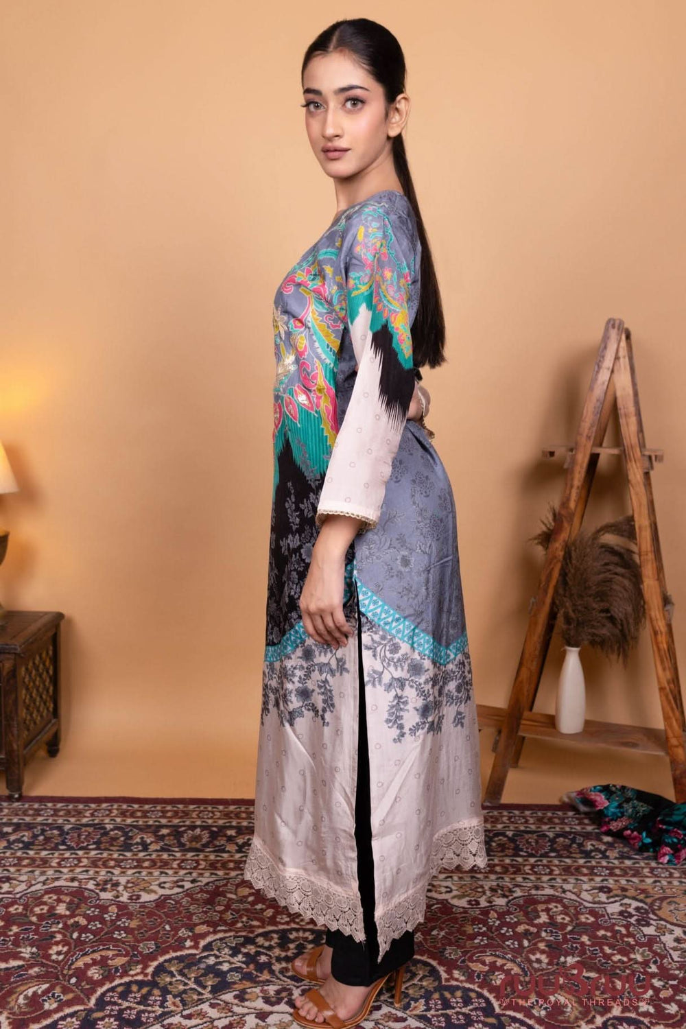 Pure Viscose Silk Ladies Suit with Zari Embroidery & Gota Patti.