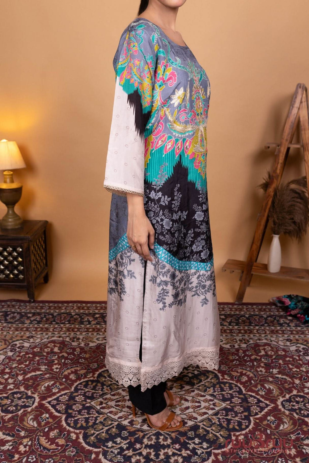 Pure Viscose Silk Ladies Suit with Zari Embroidery & Gota Patti.