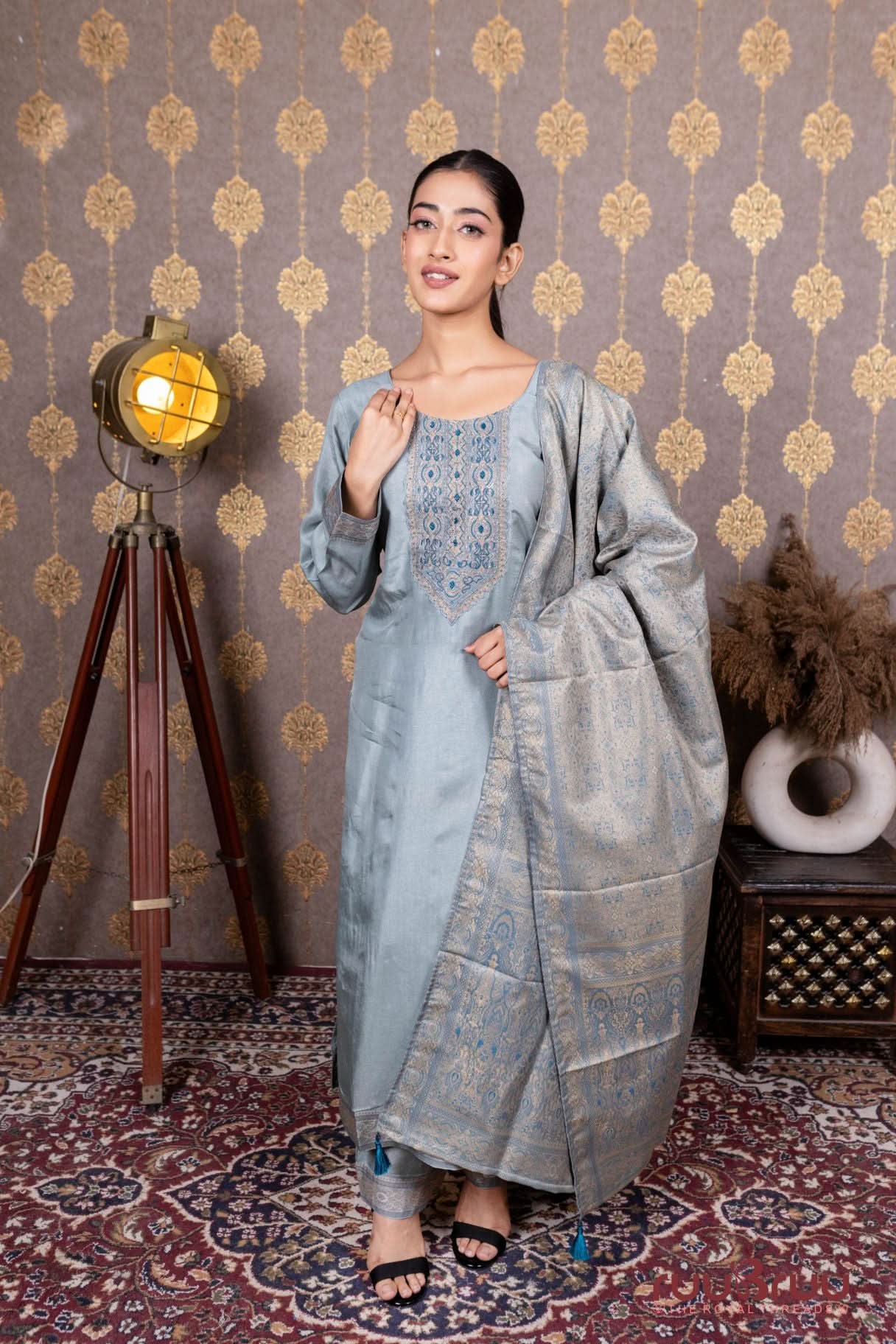 Pure Viscose Silk Ladies Suit with Jacquard Dupatta.