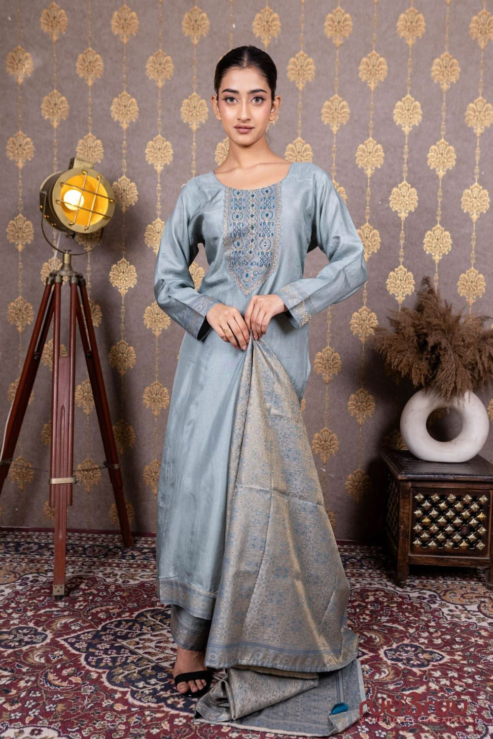 Pure Viscose Silk Ladies Suit with Jacquard Dupatta.