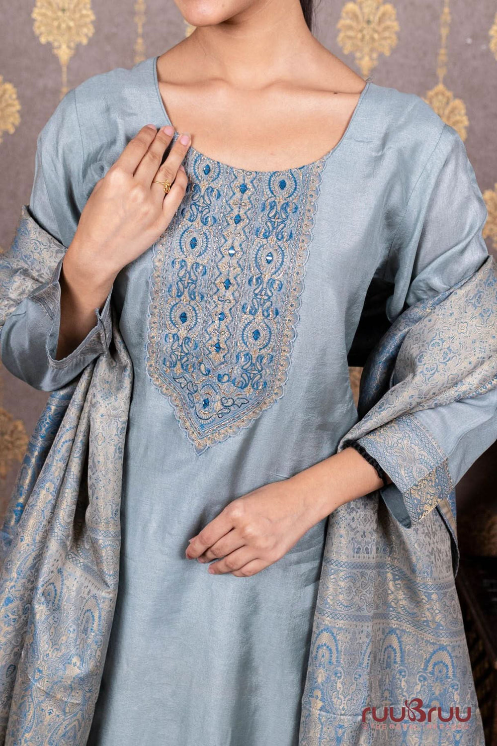 Pure Viscose Silk Ladies Suit with Jacquard Dupatta.