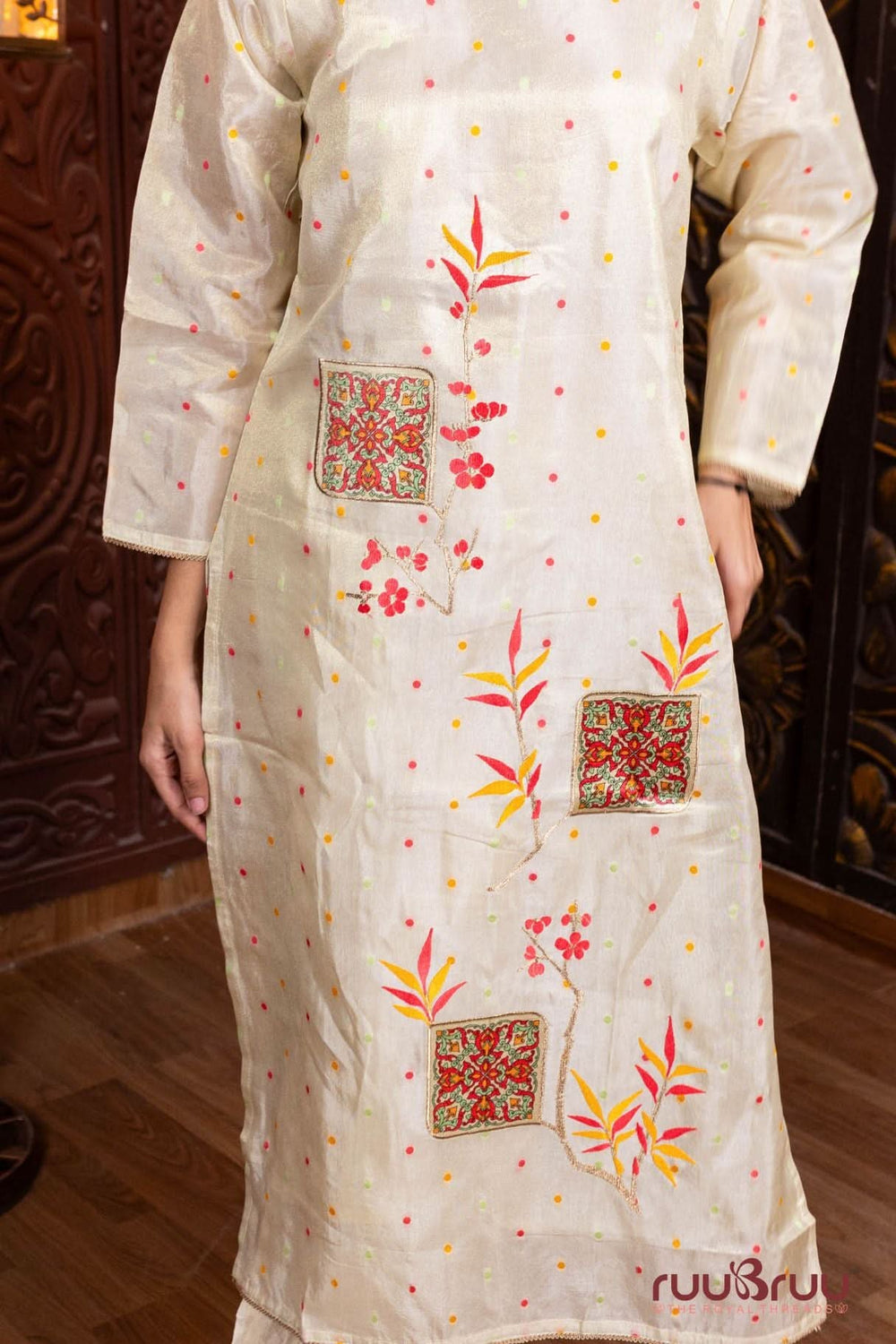 Pure Chanderi Ladies Suit with Embroidery & Banarsi Dupatta.