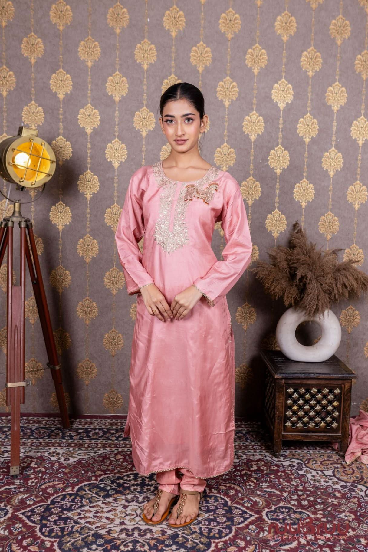 Pure Viscose Silk Ladies Suit with Heavy Zari Embroidery.