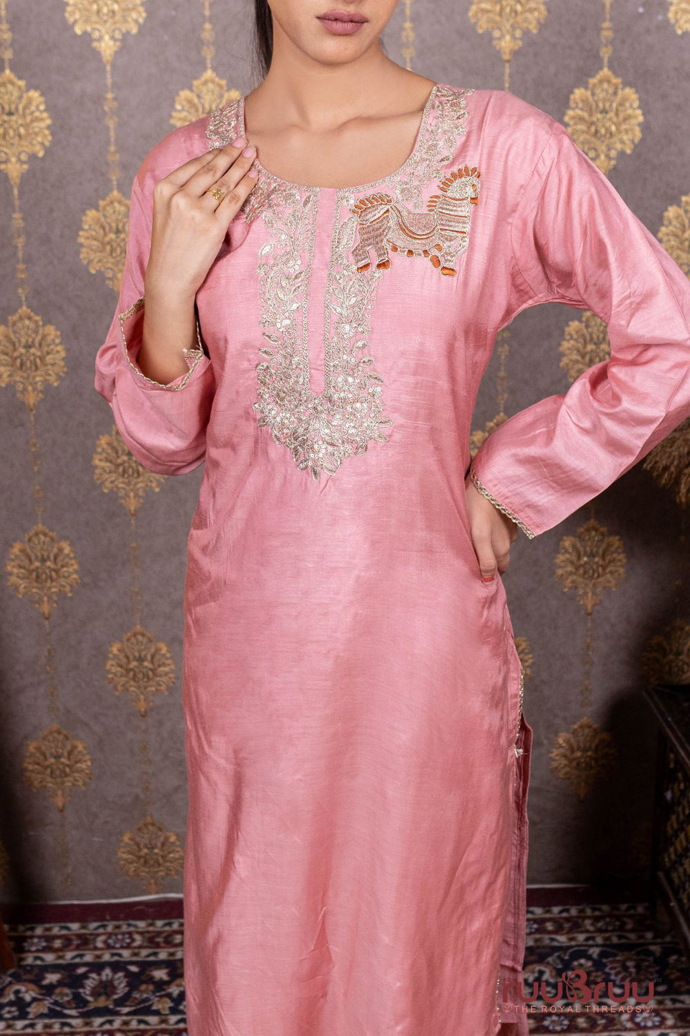 Pure Viscose Silk Ladies Suit with Heavy Zari Embroidery.