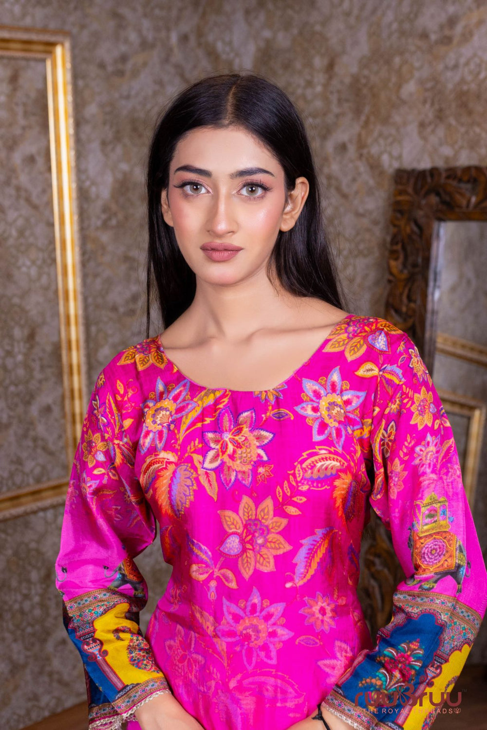 Pure Viscose Silk Ladies Suit with Zari Embroidery.