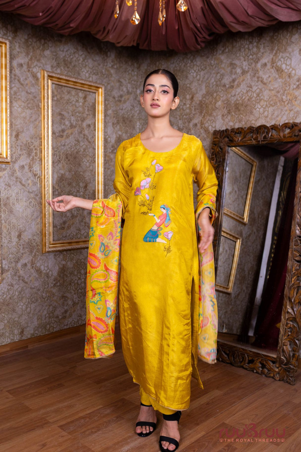 Pure Silk Shimmer Ladies Suit with Premium Embroidery.