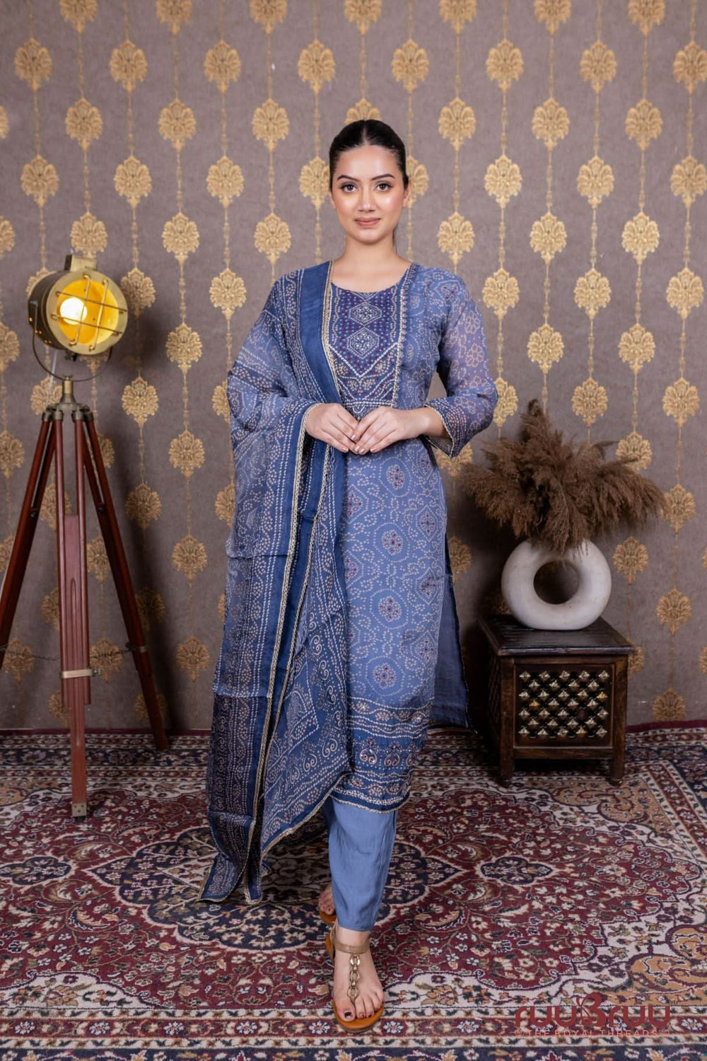 Pure Viscose Georgette Ladies Suit with Heavy Neck Embroidery.