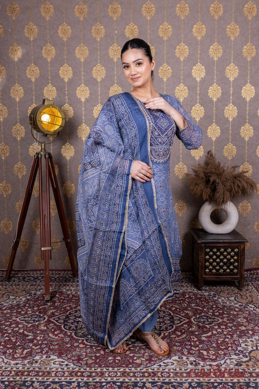 Pure Viscose Georgette Ladies Suit with Heavy Neck Embroidery.
