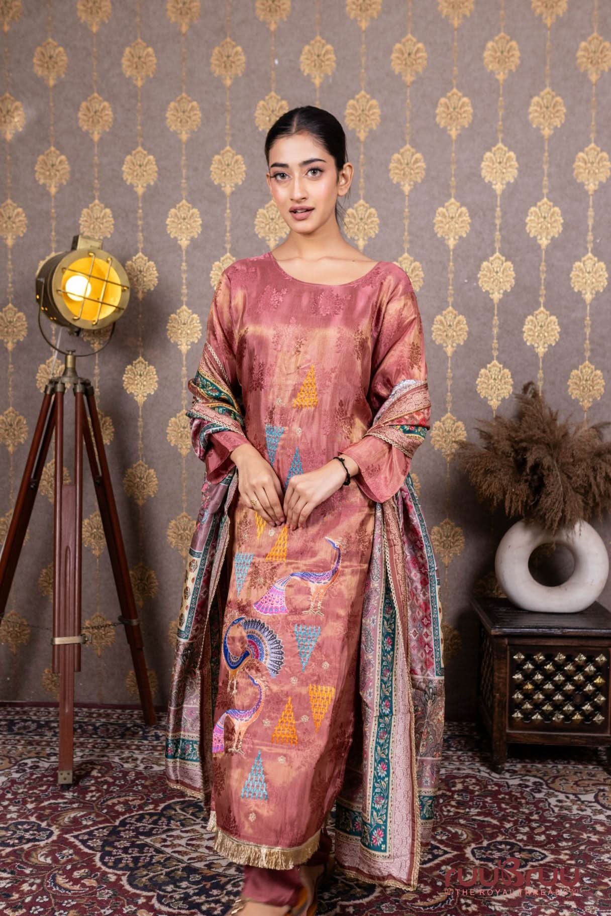 Pure Silk Shimmer Ladies Suit with Dori Embroidery.