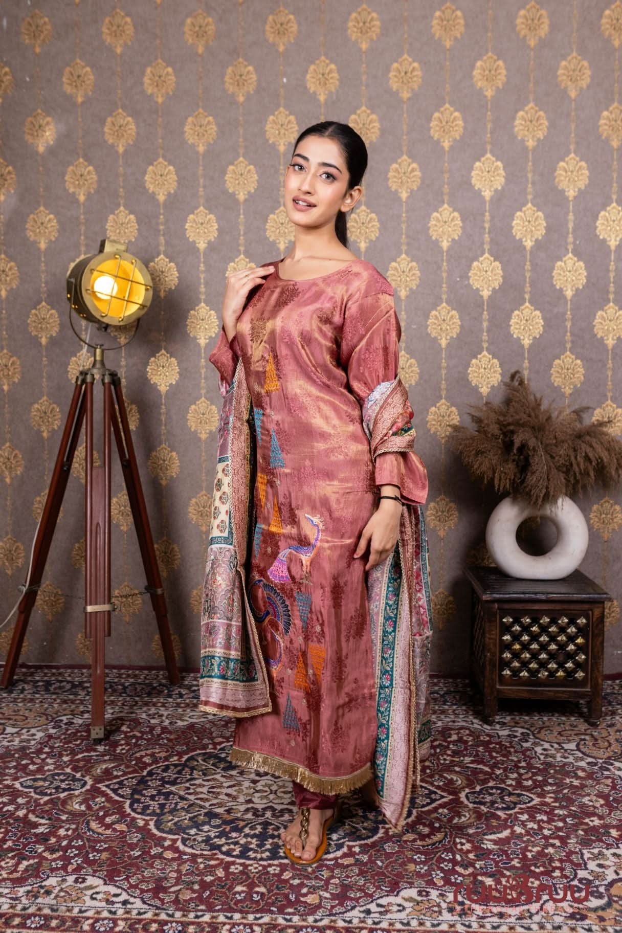 Pure Silk Shimmer Ladies Suit with Dori Embroidery.