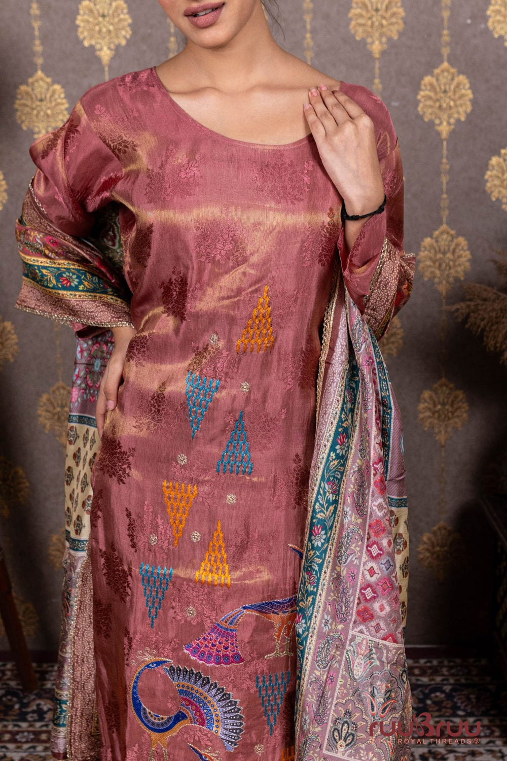 Pure Silk Shimmer Ladies Suit with Dori Embroidery.