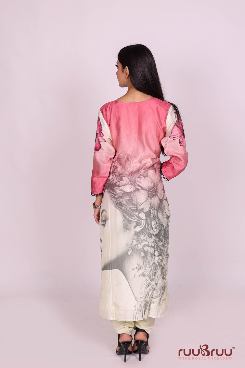 Pure Viscose Silk Ladies Suit with Digital Print & Zari Embroidery.