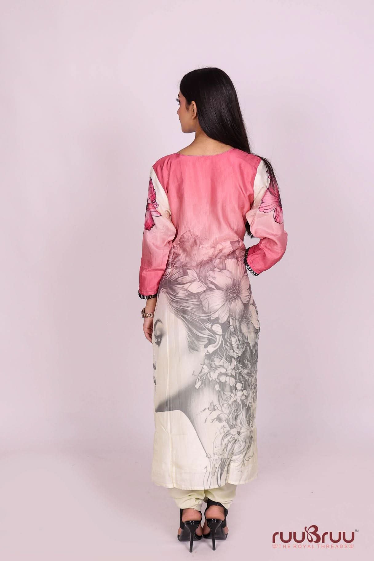 Pure Viscose Silk Ladies Suit with Digital Print & Zari Embroidery.