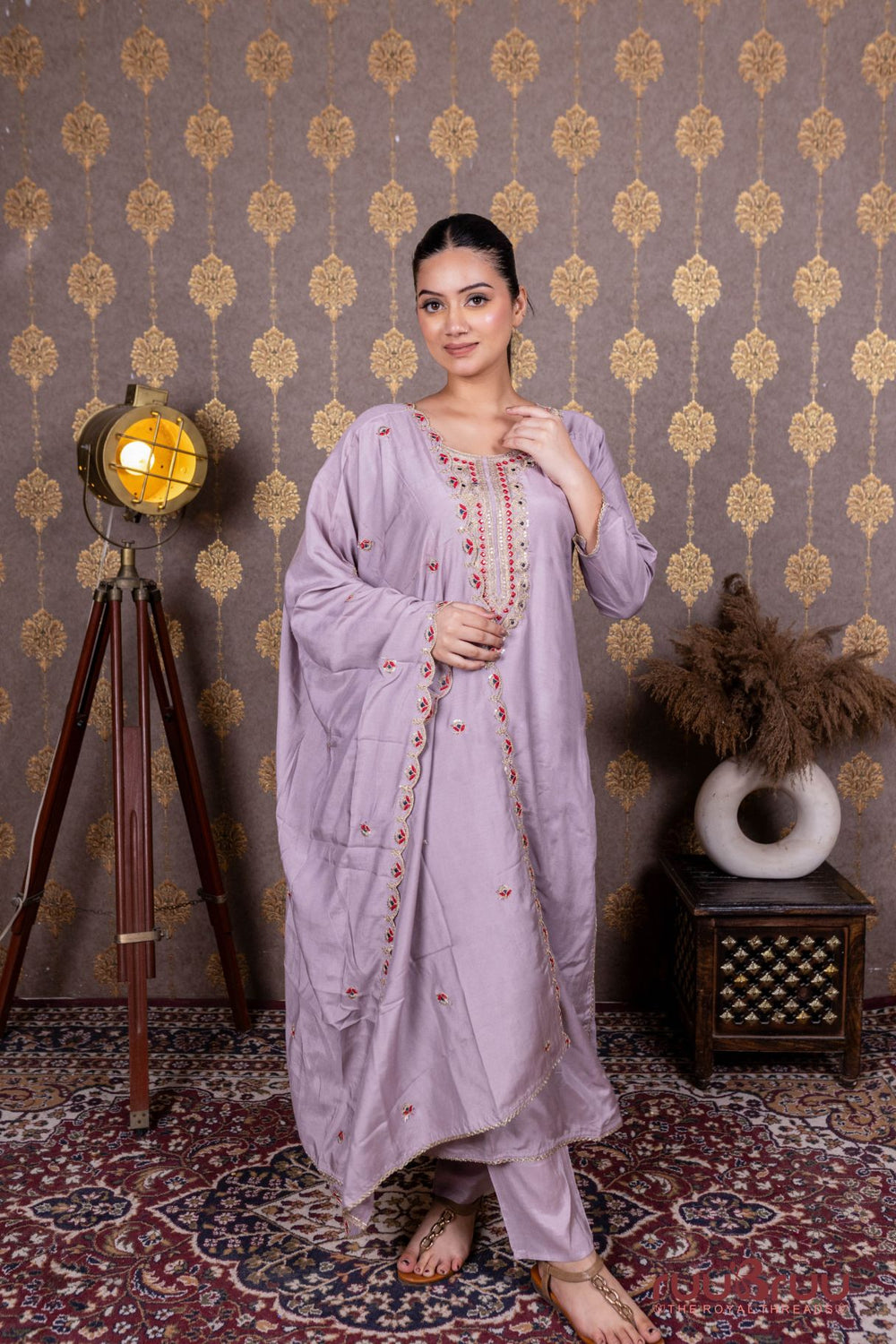Pure Viscose Silk Ladies Suit with Heavy Embroidery at Neck & Dupatta.