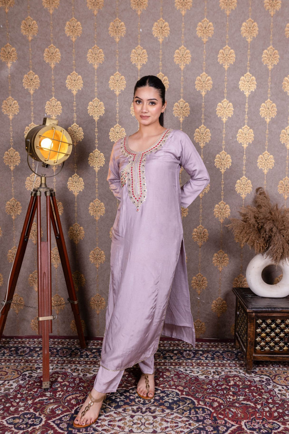 Pure Viscose Silk Ladies Suit with Heavy Embroidery at Neck & Dupatta.