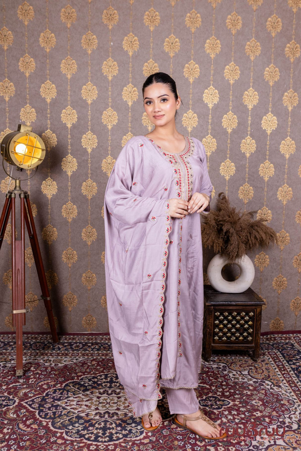 Pure Viscose Silk Ladies Suit with Heavy Embroidery at Neck & Dupatta.