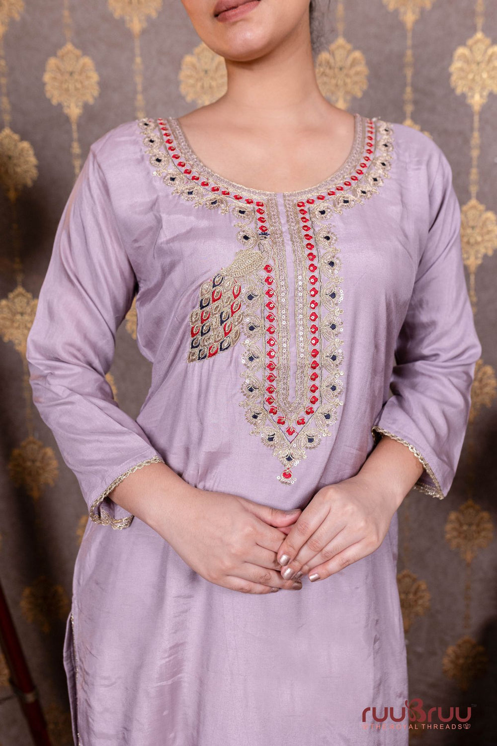 Pure Viscose Silk Ladies Suit with Heavy Embroidery at Neck & Dupatta.