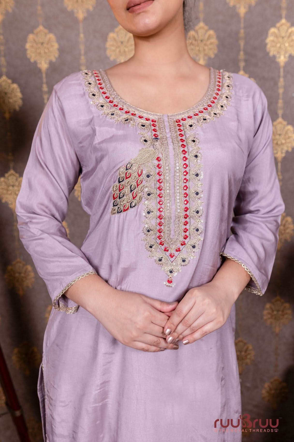 Pure Viscose Silk Ladies Suit with Heavy Embroidery at Neck & Dupatta.
