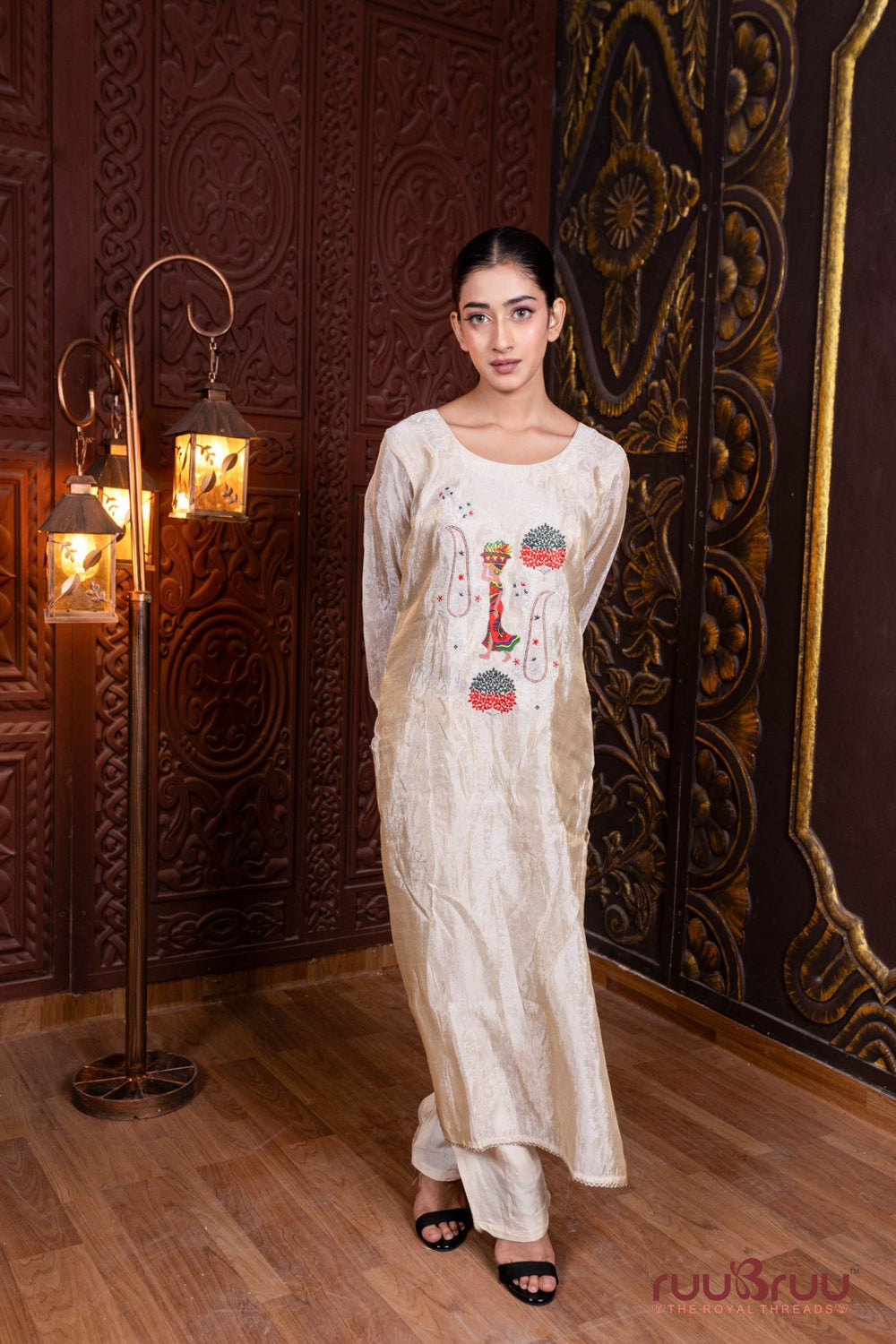 Silk Jacquard Ladies Suit with Heavy Zari & Dori Embroidery.