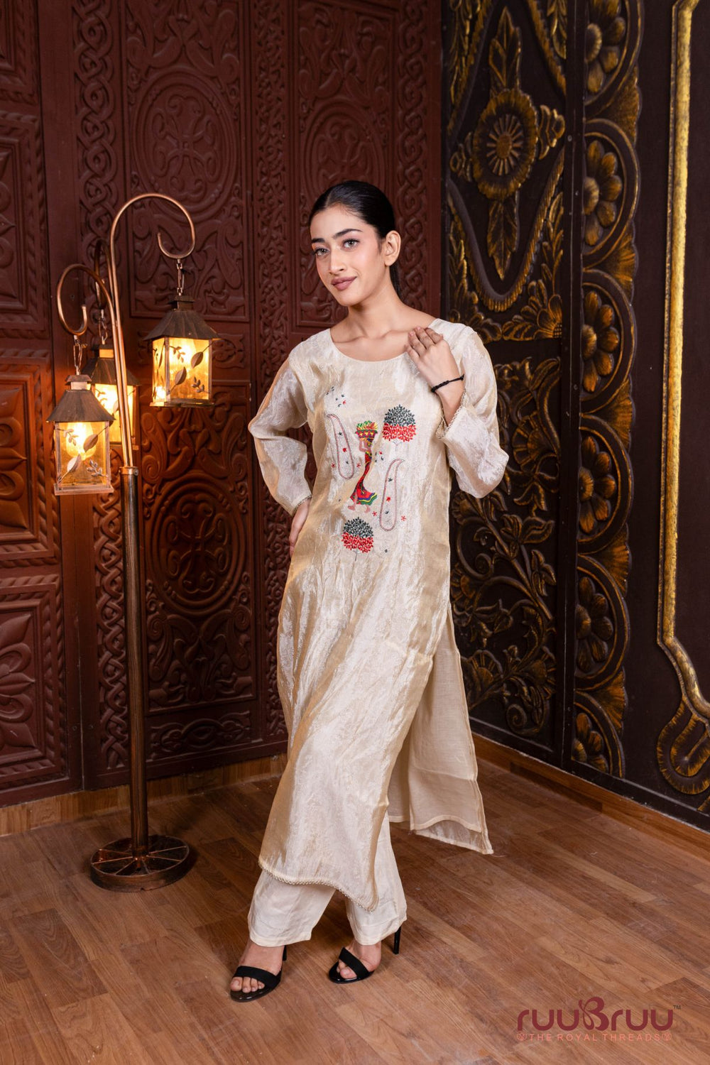 Silk Jacquard Ladies Suit with Heavy Zari & Dori Embroidery.