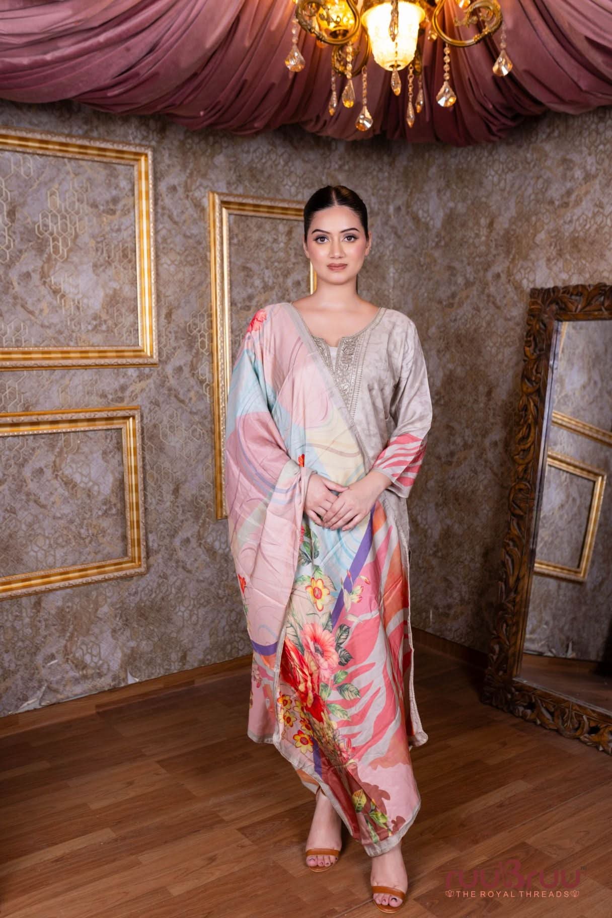 Pure Viscose Silk Ladies Suit with Digital Print & Embroidery.