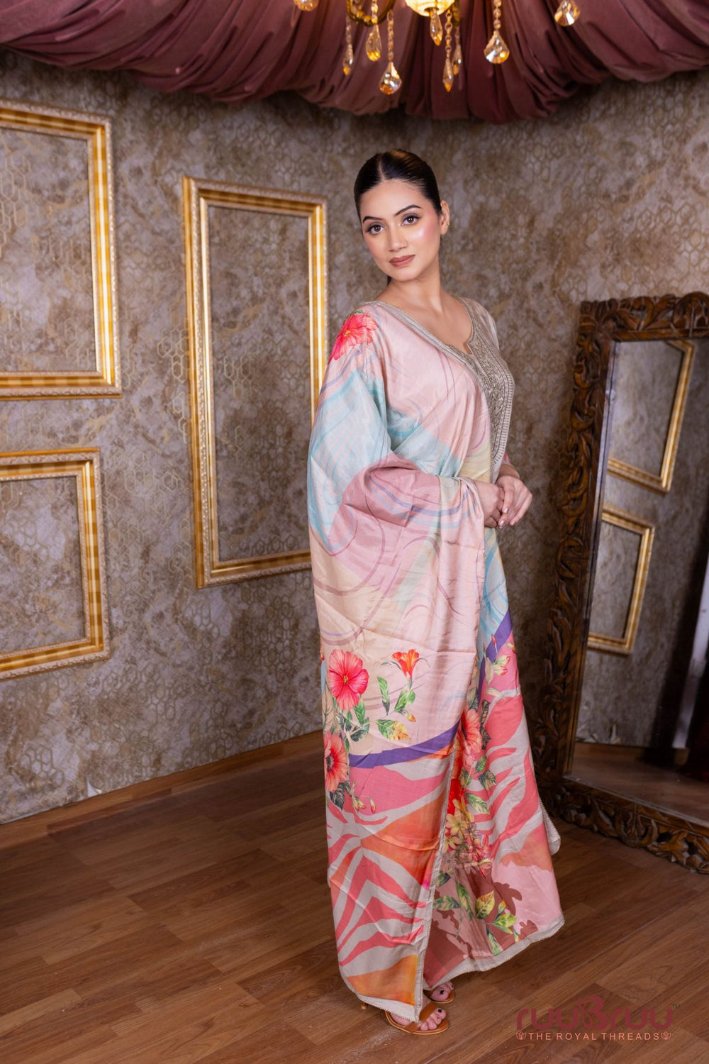 Pure Viscose Silk Ladies Suit with Digital Print & Embroidery.