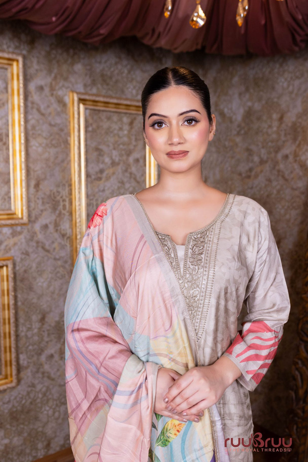 Pure Viscose Silk Ladies Suit with Digital Print & Embroidery.