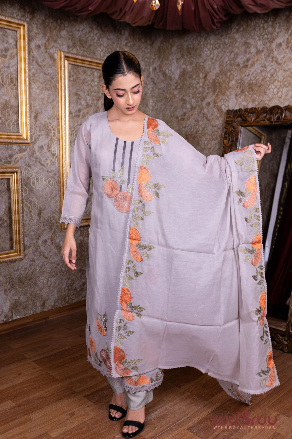 Pure Chanderi Ladies Suit with Premium Embroidery.