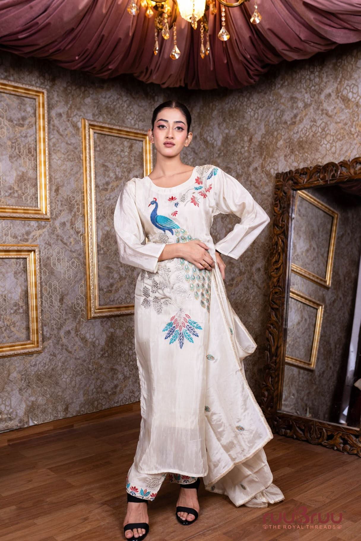 Pure Silk Shimmer Ladies Suit with Premium Zari & Dori Embroidery Work.