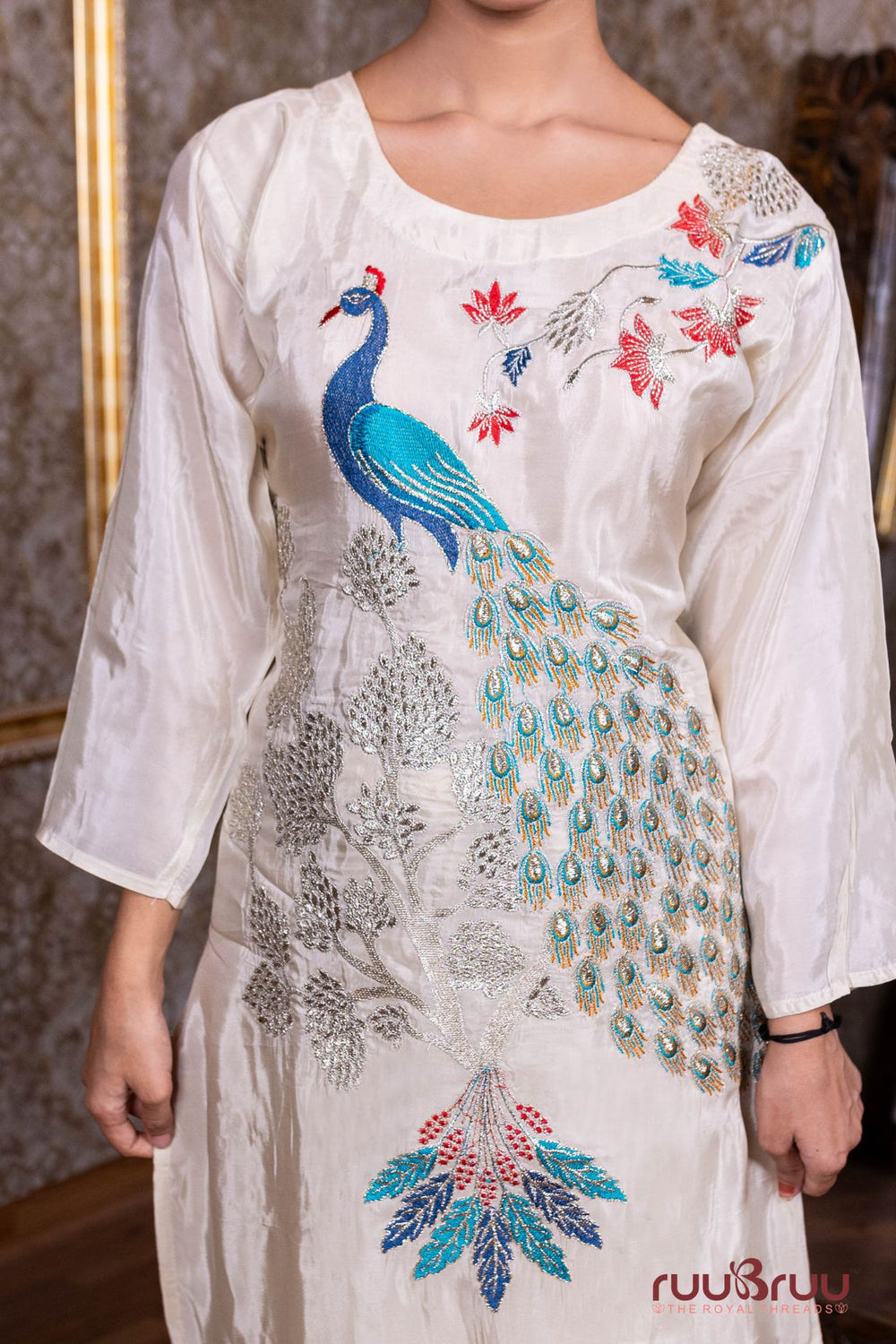 Pure Silk Shimmer Ladies Suit with Premium Zari & Dori Embroidery Work.