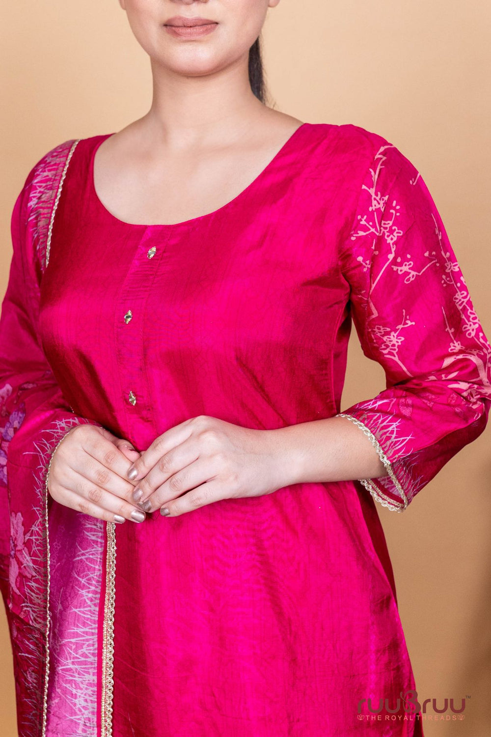 Pure Viscose Silk Ladies Suit with Elegant Motif Embroidery & Digital Print.