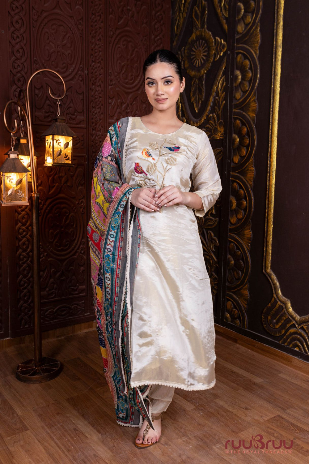 Pure Silk Shimmer Ladies Suit with Premium Embroidery Work.
