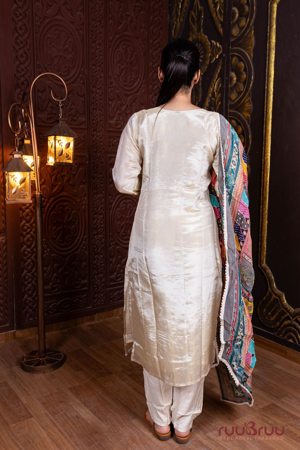 Pure Silk Shimmer Ladies Suit with Premium Embroidery Work.