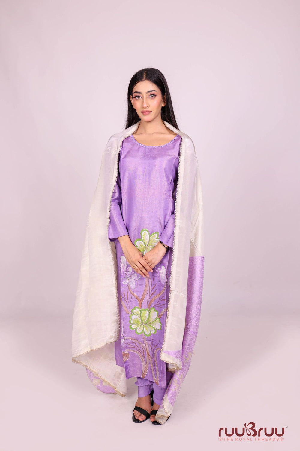 Pure Silk Shimmer Ladies Suit with Premium Zari Embroidery Work.