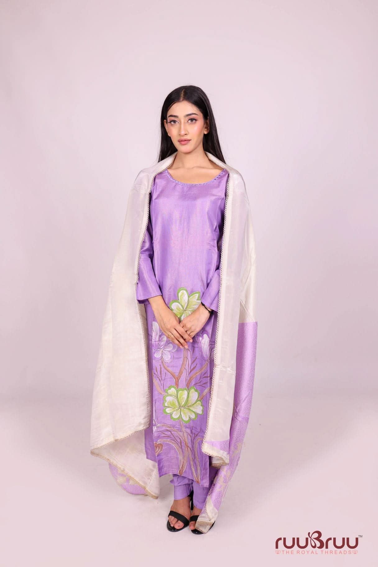 Pure Silk Shimmer Ladies Suit with Premium Zari Embroidery Work.