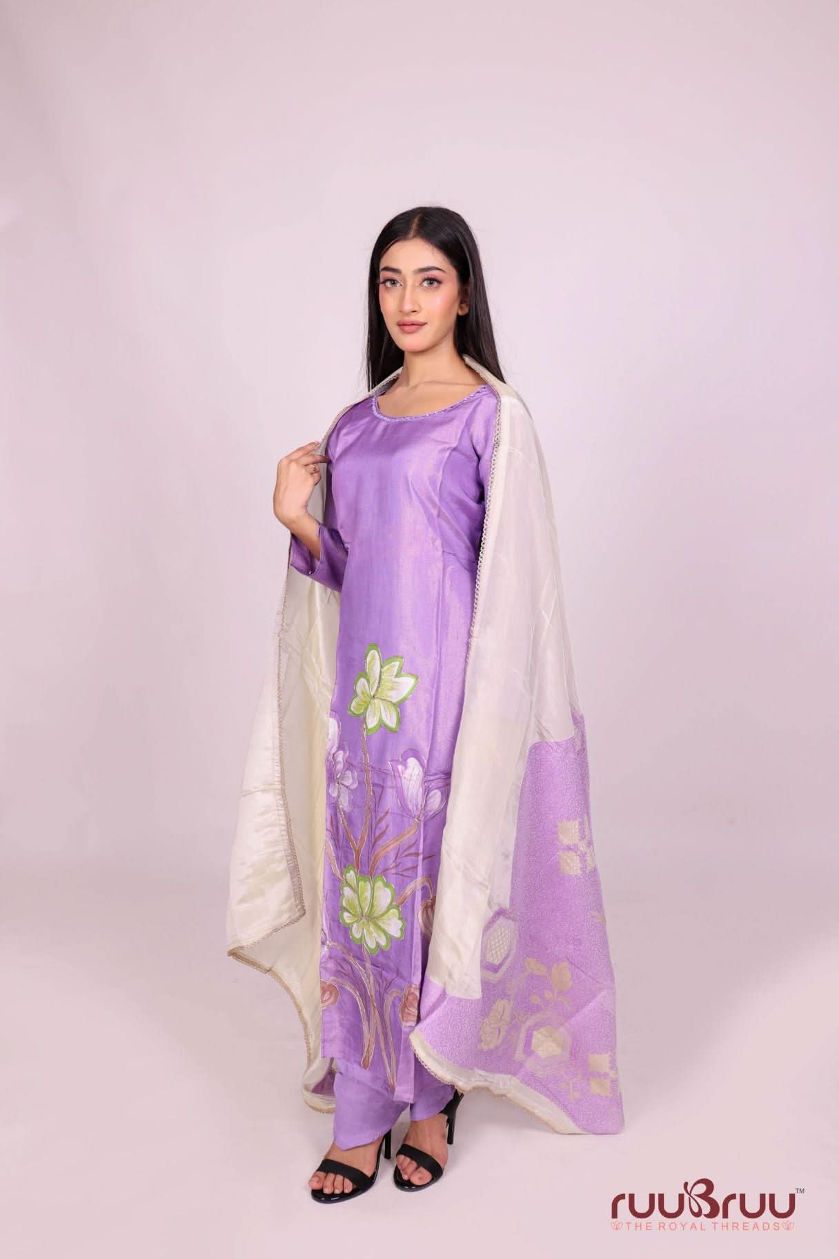 Pure Silk Shimmer Ladies Suit with Premium Zari Embroidery Work.