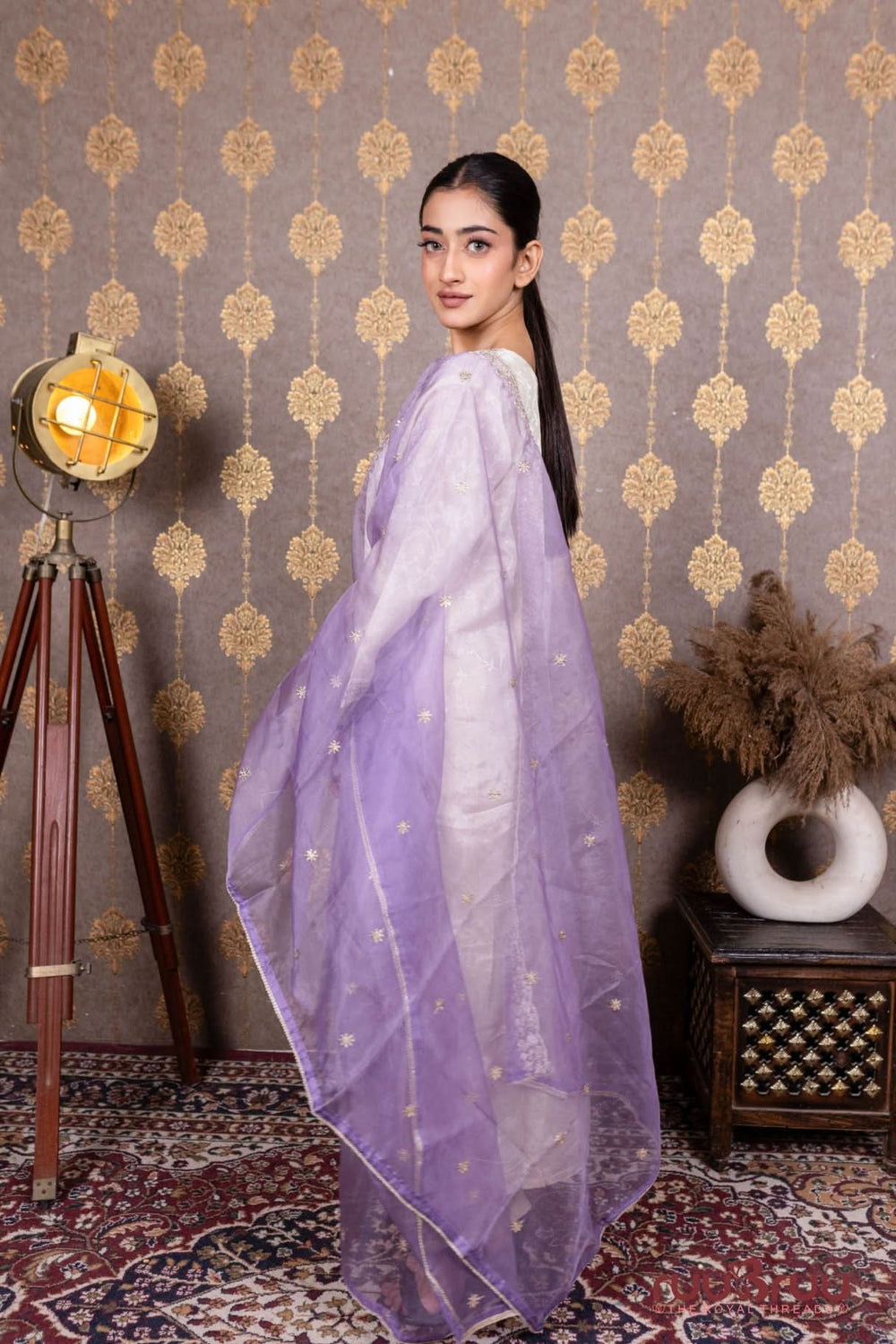 Pure Silk Jacquard Ladies Suit with Dori Embroidery at Neck