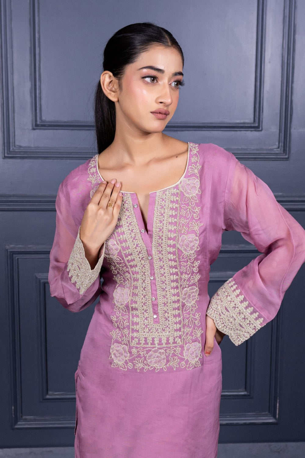 Pure Viscose Silk Ladies Suit with Heavy Embroidery on Suit & Dupatta with Tassels.
