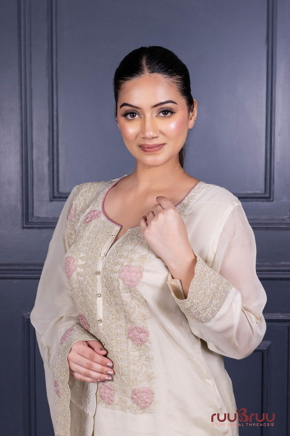 Pure Viscose Silk Ladies Suit with Heavy Embroidery on Suit & Dupatta with Tassels.