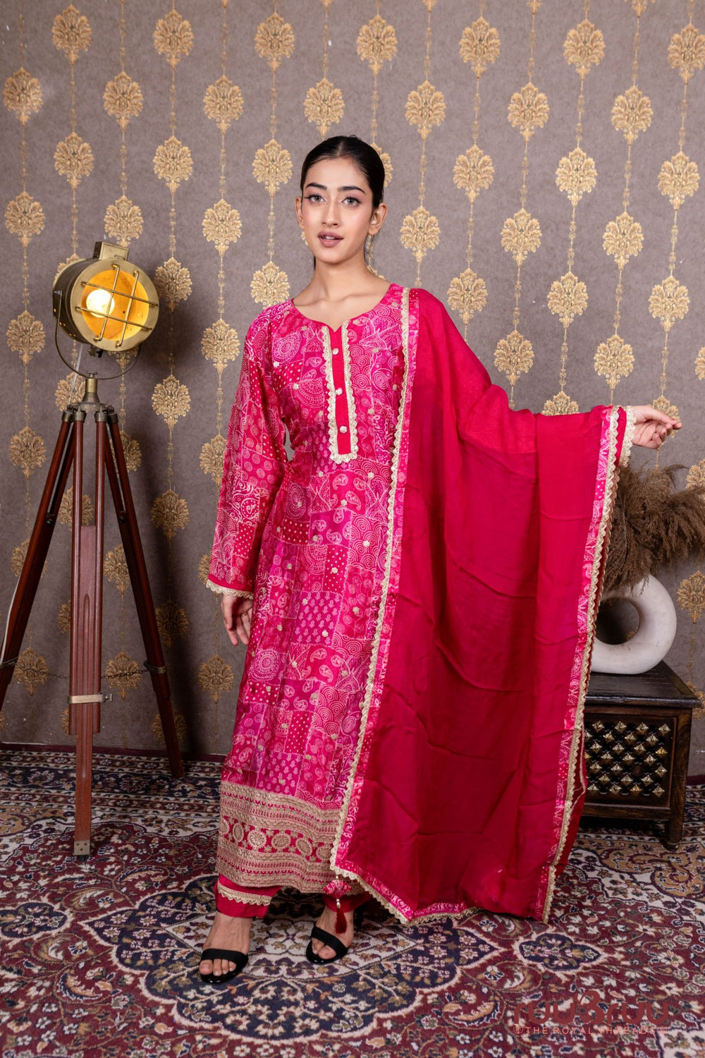 Pure Chanderi Silk Ladies Suit with Zari Embroidery & Digital Print.