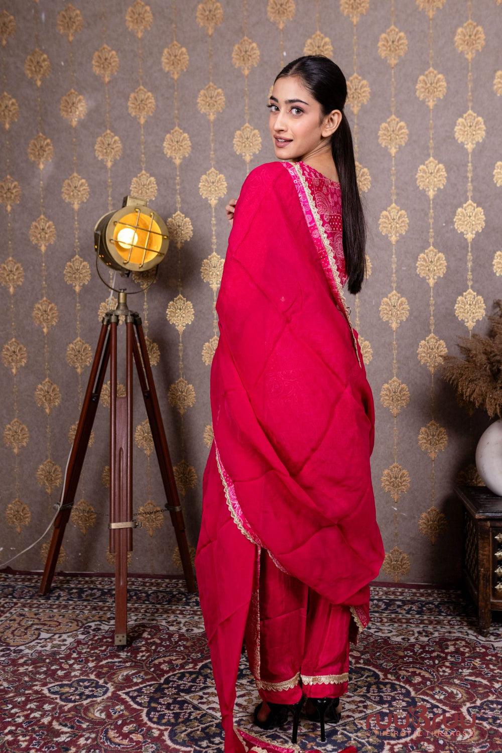 Pure Chanderi Silk Ladies Suit with Zari Embroidery & Digital Print.